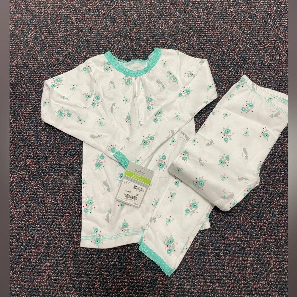 Carter's White Pajama Set with Mint Floral Trim